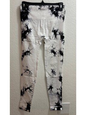 White Black Tie-Dye Leggings Size Large